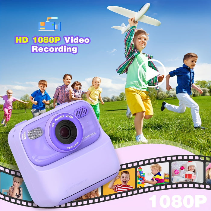 Youngsters' HD 1080P Dual-Lens Digital Camera with Instant Print - Perfect Gift for Boys & Girls Ages 3-16, Includes Flash & Rechargeable Battery