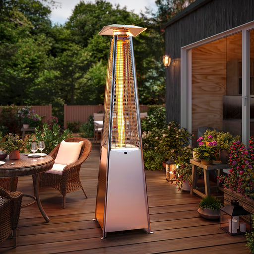 LAUSAINT HOME Outdoor Patio Heaters for Outdoor Use, 48000 BTU Pyramid Patio Heater with Cover & Wheels, 87" Tall Quartz Glass Tube Propane Heaters for Patio, Party, Backyard, Garden, Decoration