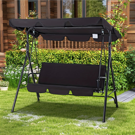 Outdoor Patio Swing Chair For Adults, 3-Seat Porch Swings With Adjustable Canopy, Outside Swing Bench With Removable Cushion, Suitable For Backyard, Garden, Yard, Poolside, Balcony Garden Houses