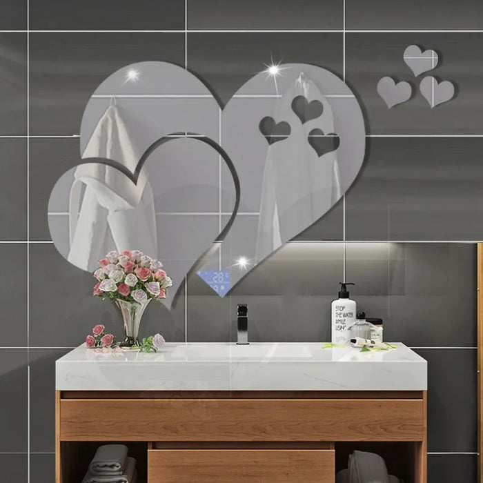 3D Acrylic Love Heart-Shaped Mirror Wall Stickers Removable Heart Art Decor Wall Poster DIY Living Room Wedding Home Decoration