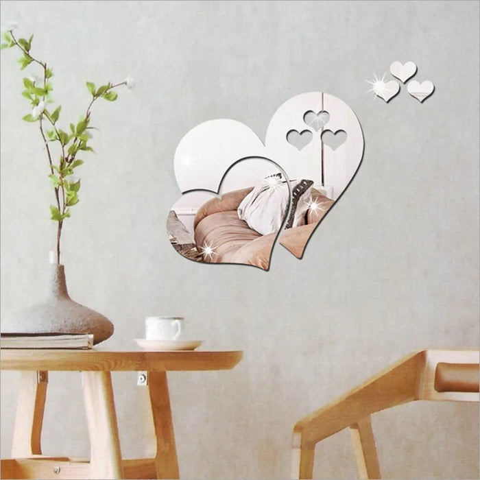 3D Acrylic Love Heart-Shaped Mirror Wall Stickers Removable Heart Art Decor Wall Poster DIY Living Room Wedding Home Decoration