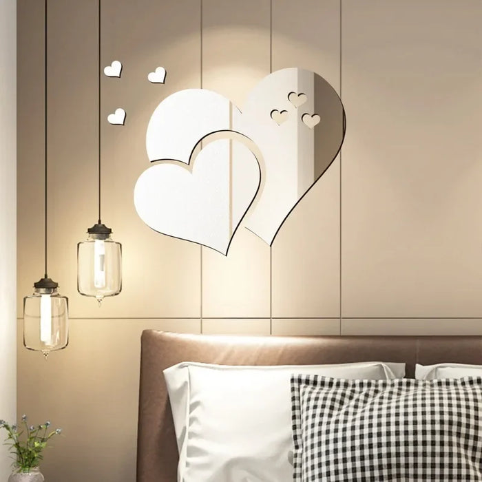 3D Acrylic Love Heart-Shaped Mirror Wall Stickers Removable Heart Art Decor Wall Poster DIY Living Room Wedding Home Decoration