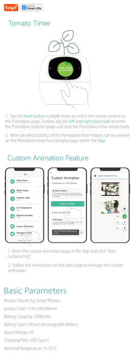 Tuya Ivy Smart Planter,Endless Fun Over 49 Rich Expressions,7 smart sensors,AI Chips Make Raising Plants Easy and Fun