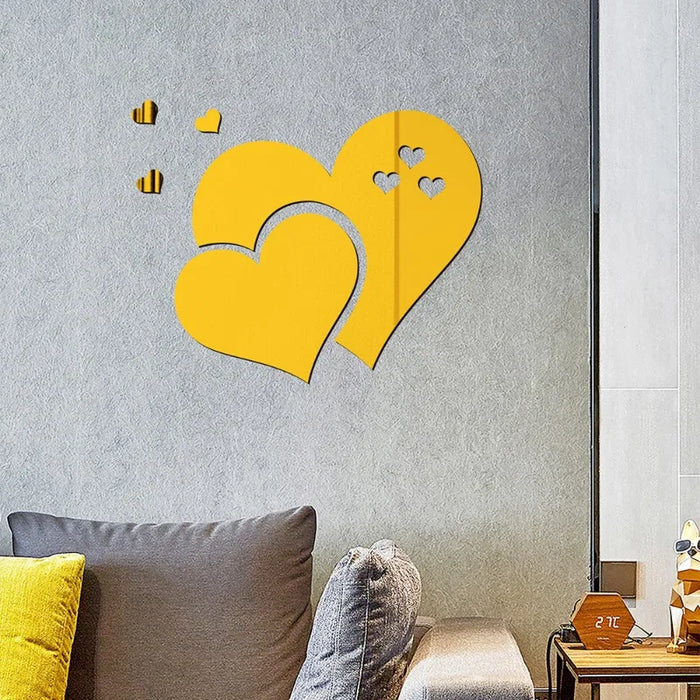 3D Acrylic Love Heart-Shaped Mirror Wall Stickers Removable Heart Art Decor Wall Poster DIY Living Room Wedding Home Decoration