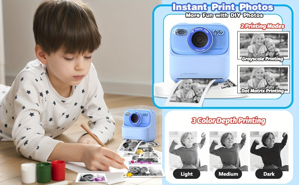 Youngsters' HD 1080P Dual-Lens Digital Camera with Instant Print - Perfect Gift for Boys & Girls Ages 3-16, Includes Flash & Rechargeable Battery